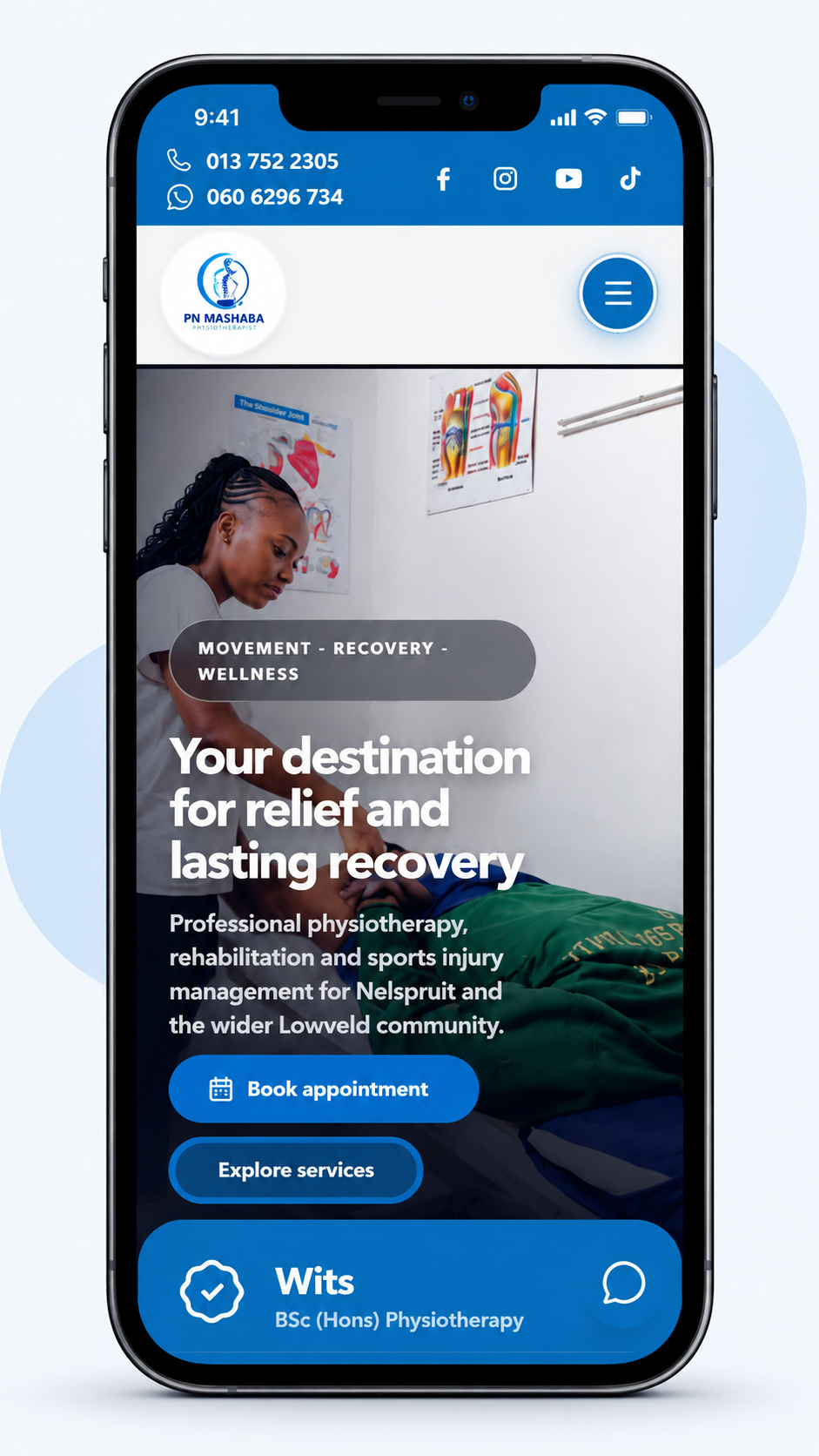 PN Mashaba Physiotherapist mobile responsive website